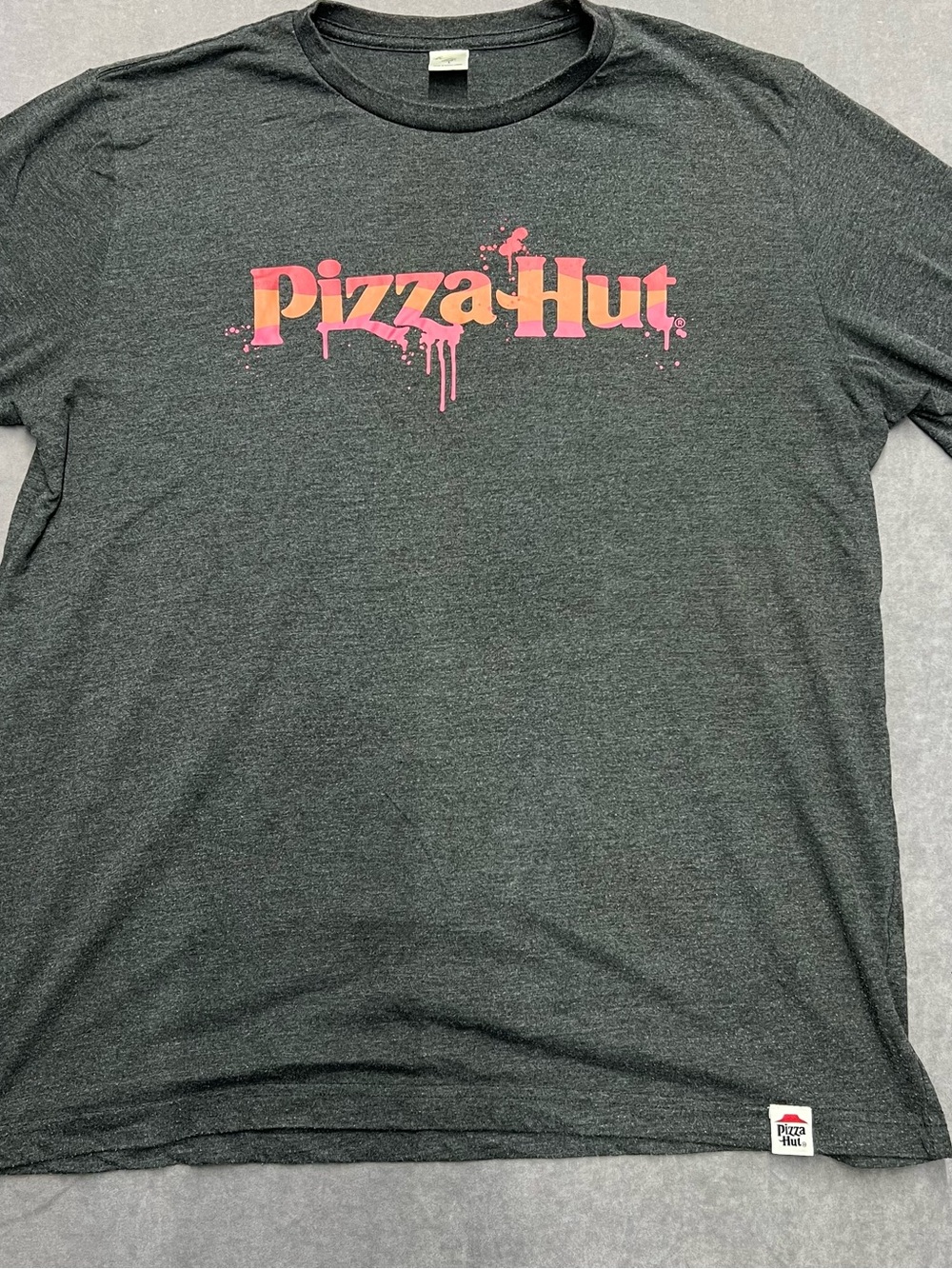Pizza Hut Charcoal Short Sleeve Logo Tee - Pink & Orange Graphic